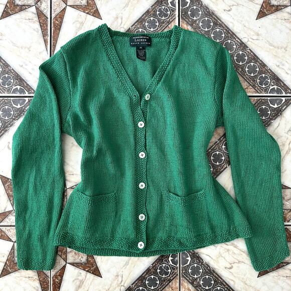 Exclusive Hand Knit for Ralph Lauren Medium Green Cardigan - Picture 1 of 6